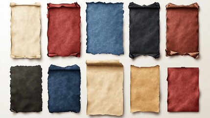 Fototapeta premium Colorful parchment scrolls arranged on white background
