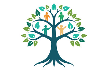 Tree icon with people and leaves