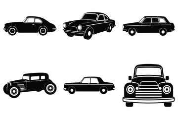 Classic vehicle silhouettes vector set isolated on white background