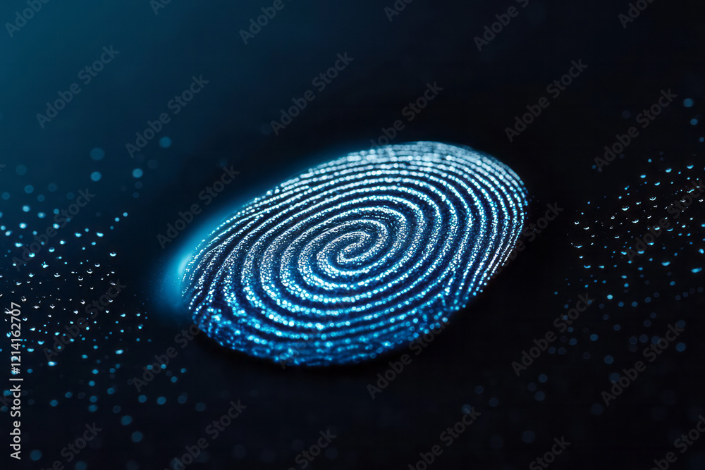 Fototapete A serene macro image of a fingerprint with water droplets on its surface, capturing the natural texture and creating a refreshing contrast against a smooth, blurred background,