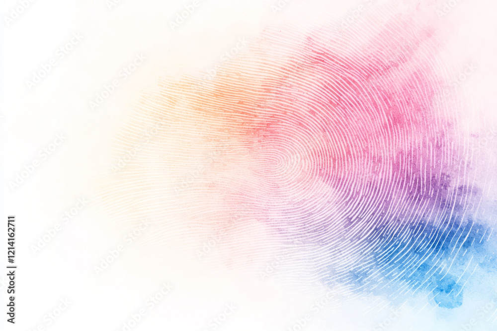Fototapete A vibrant close-up of a fingerprint with a watercolor effect, blending multiple colors and soft edges to create an artistic and dynamic background that highlights the fingerprintâ€™s details,