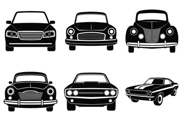 Antique car silhouettes bundle flat vector design isolated white