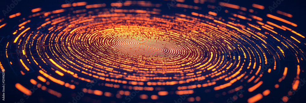Aufkleber An abstract close-up of a fingerprint merged with geometric shapes and lines, creating a modern and visually engaging background that emphasizes both technology and identity,