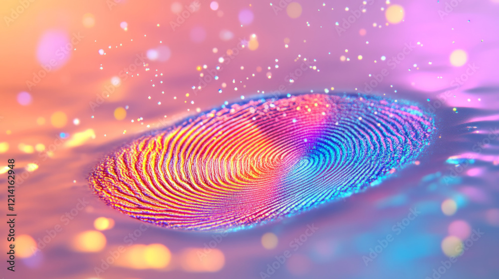 Fototapete a dreamy macro photograph of a fingerprint surrounded by floating particles and light flares, adding