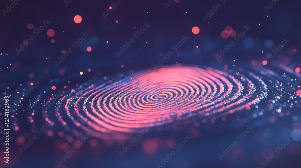 Fototapete a dreamy macro photograph of a fingerprint surrounded by floating particles and light flares, adding