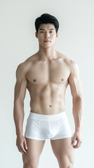 Fototapeta premium The handsome Asian male in white swimming pant
