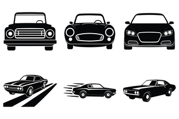 Obraz premium Classic car silhouettes bundle on white isolated background