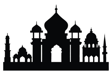 Silhouettes of Cultural and Religious Landmarks - Mosque, Church, Temple, Pagoda at Sunset - Serene Sky Vector Illustration
