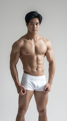 Fototapeta premium The handsome Asian male in white swimming pant