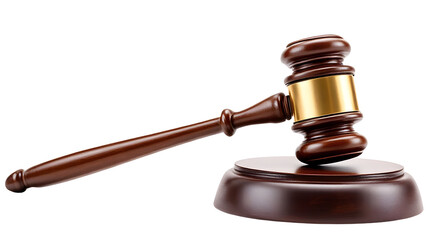 Wooden judge gavel isolated on transparent background. Cut out