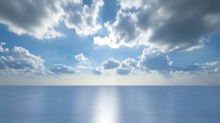 Fototapeta premium Vibrant Open Sky and Calm Ocean Horizon with Dramatic Clouds on a Serene Day : Generative AI