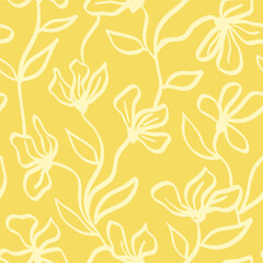 Seamless pattern flowers on a yellow background. Hand drawn.