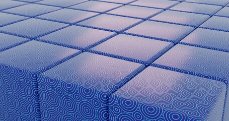 structure of blue cubes arranged in rows with a Japanese style pattern