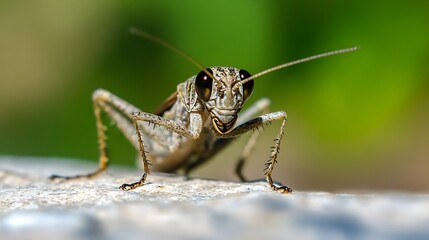 Closeup of a Grasshopper on a Rock with a Green Blurred Background : Generative AI