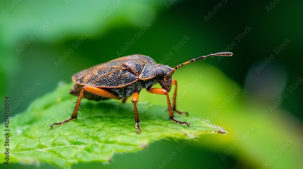 Poster Detailed View of Unique Brown and Orange Beetle on Leaf Highlighting Intricate Patterns : Generative AI