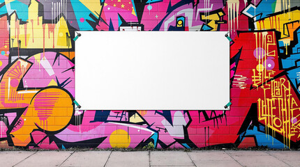 blank sale banner on graffiti wall for street-style advertising, promotions, and marketing