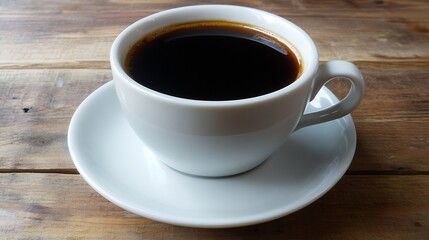 Obraz premium Classic White Cup of Black Coffee on Rustic Wooden Table : Generative AI