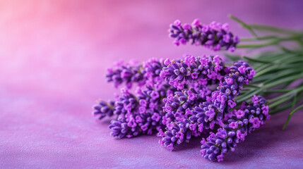 Freshly harvested lavender in vibrant purple hues on a soft background