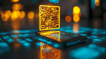 
A glowing QR code being scanned by a smartphone camera for a marketing discount