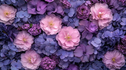 Colorful floral arrangement with shades of purple and pink flowers in a close-up display