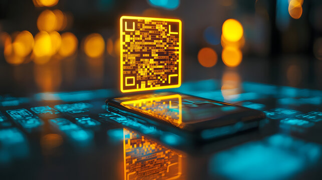 
A glowing QR code being scanned by a smartphone camera for a marketing discount - Powered by Adobe
