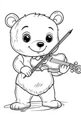 Obraz premium Bear Playing Violin Coloring Page for Kids