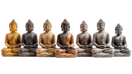Set of Buddha statues, isolated on white background