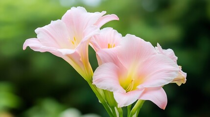 Fototapeta premium Pink Daylilies in Full Bloom on a Bright Sunny Day in the Garden : Generative AI