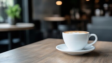 Cozy Cafe Ambience with Caffe Latte in Warm Lighting for Relaxation and Comfort : Generative AI