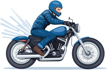 Motorcyclist in blue gear riding motorcycle