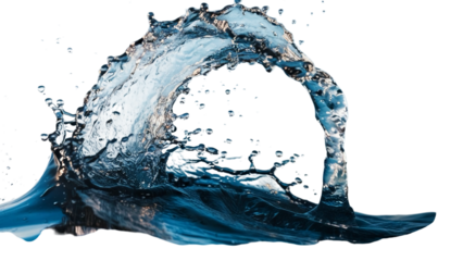 Create a photorealistic image of a dynamic water splash, capturing the intricate details of the droplets and the motion of the water as it arcs and falls