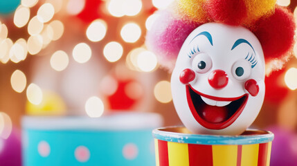 Close up of vibrant jack in the box toy with colorful clown theme for playful decor