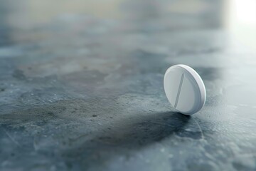 Single white pill is standing on a dark surface with a score mark down the middle