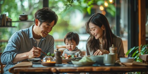 Family Enjoying Meal Together in a Restaurant