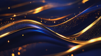 Abstract digital background electromagnetic wave background Innovation digital wave, information technology background and green luxury background with golden line decoration and curve light effect