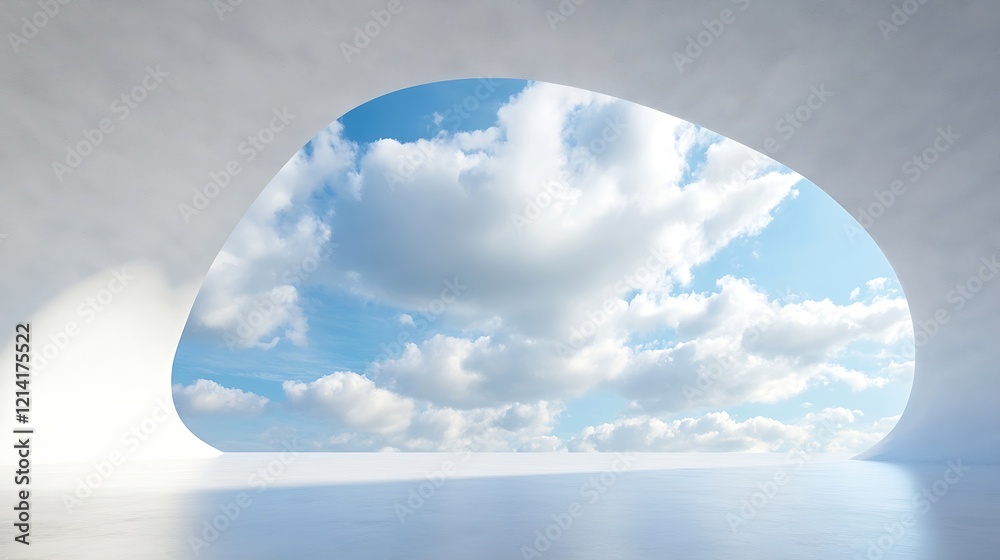 Poster modern architectural design embracing natural element of blue sky through curved opening : generativ