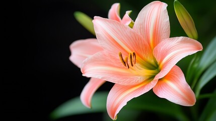 Naklejka premium CloseUp of Blooming Pink Lily Flower Petals with Vivid Colors on Dark Background : Generative AI