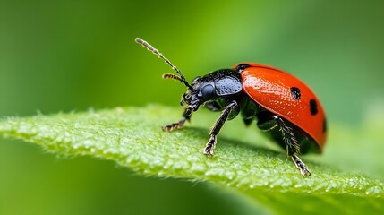CloseUp of Ladybug on Green Leaf Showcasing Natural Beauty and Biodiversity : Generative AI