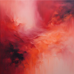 Obraz premium Abstract painting in fiery reds and pinks. Ethereal blend of colors evokes a sense of passion, energy, and movement. Ideal for art and design projects.