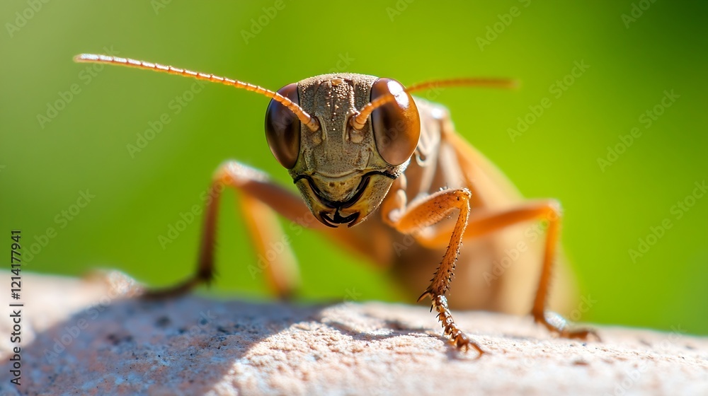 Poster headon view of a locust with prominent eyes and detailed features : generative ai