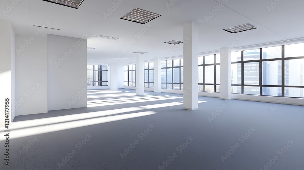 Aufkleber spacious and bright empty office space with natural light streaming in : generative ai