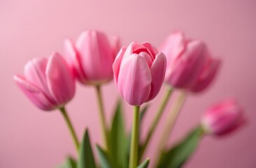 Beautiful delicate pink tulip flowers on a pink background. Space for text or advertising