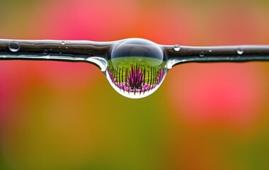 Obraz premium A single water droplet hanging from a tree branch