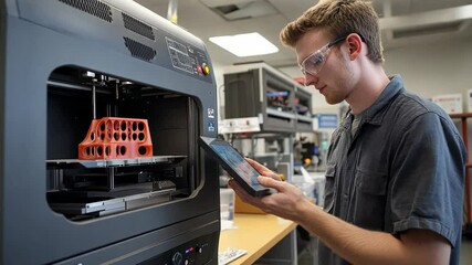 Engineers operate 3D printing machines, rapidly prototyping parts with unparalleled precision and speed - Powered by Adobe