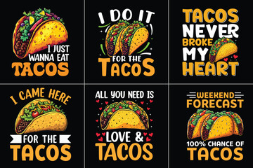 Tacos Typography Design Bundle For Food Lover, Food Typography Design, Taco T-shirt Design, EPS