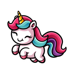 fun happy jumping unicorn cartoon colored character isolated drawing line art style sketch classic vintage design illustration