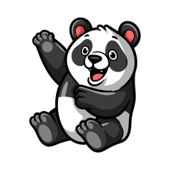 fun happy cute sitting panda cartoon colored character isolated drawing line art style sketch classic vintage design illustration