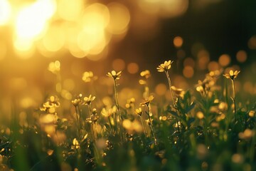 delicate seedlings reaching skyward through rich soil, golden morning light creating ethereal atmosphere, shallow depth of field with bokeh