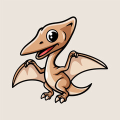 fun pterodactyl dinosaur cartoon colored character isolated drawing line art style sketch classic vintage design illustration © veeza_design