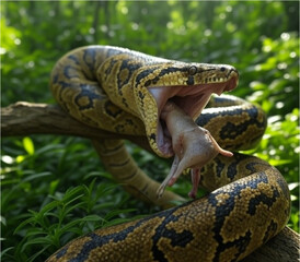 Python Captures Its Prey in the Lush Jungle